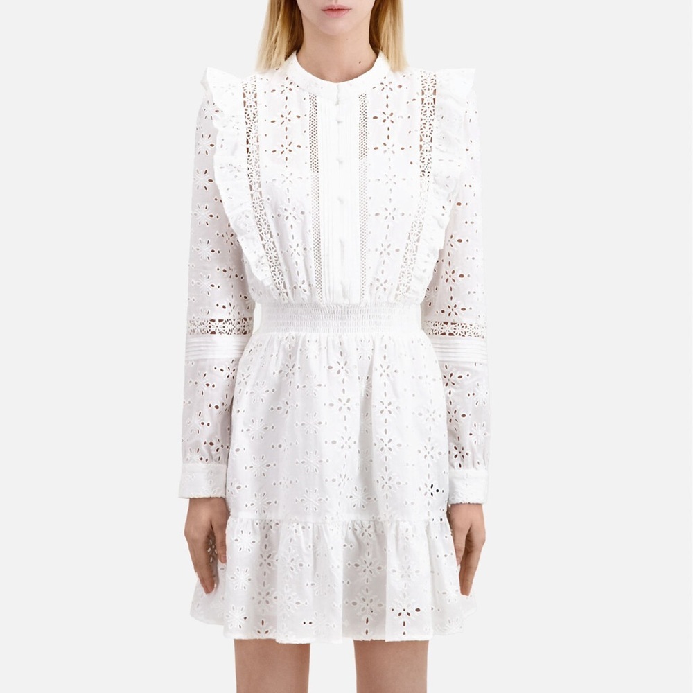 NWT | The Kooples | White Eyelet Embroidered | Long Sleeve | Mini Dress